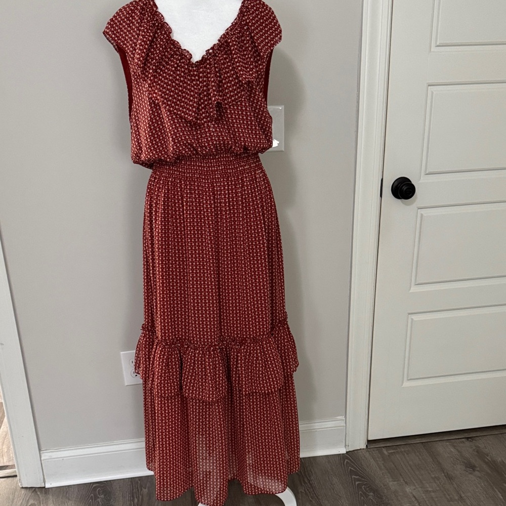 Max Studio Rust Red Polka Dot Maxi Dress